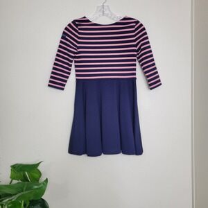 Polo Ralph Lauren Dress Striped‎ Fit & Flare Casual Pink Navy Knit Girls Size M